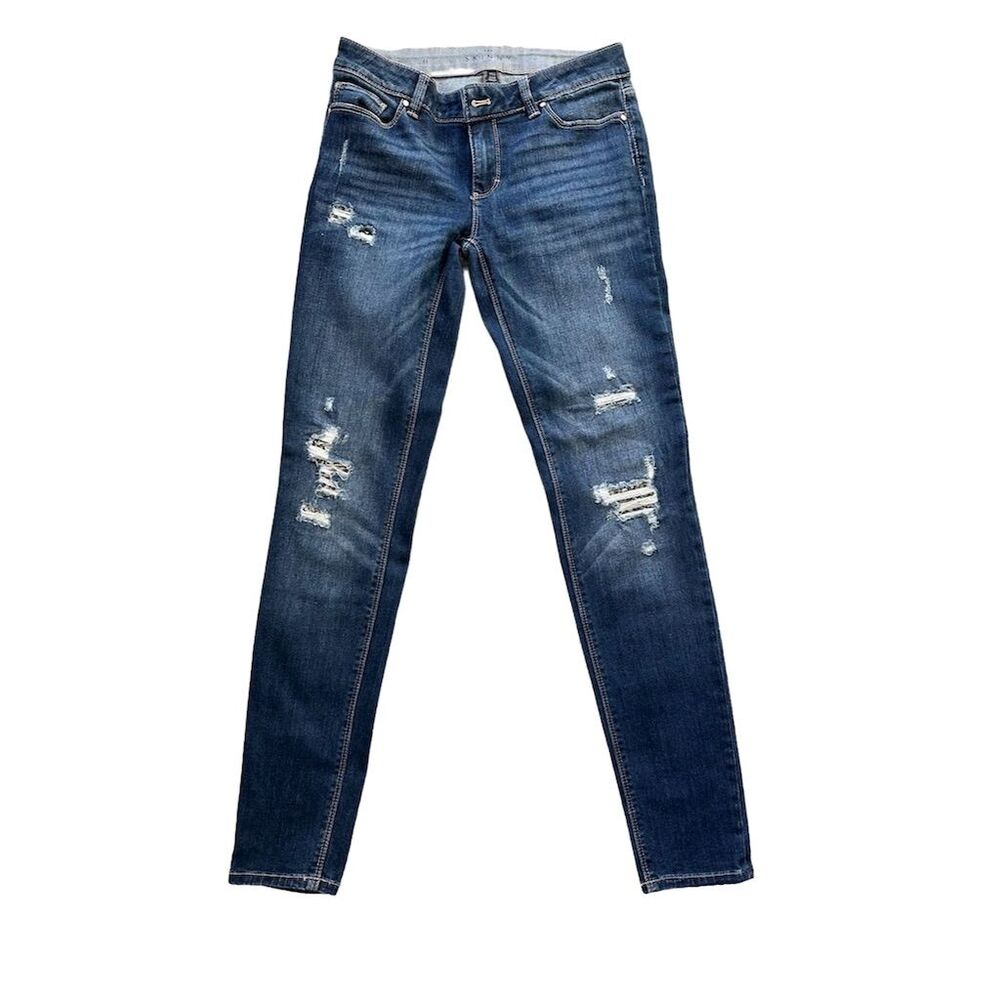 White House Black Market Women's Skinny Sequin Distressed Jeans Blue size 0